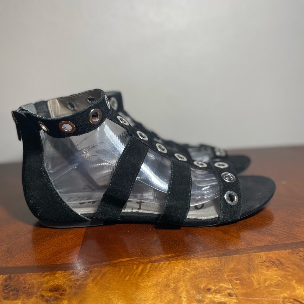 Sam Edelman Gladiator Sandal with silver grommets and zipper closure - Picture 1 of 7